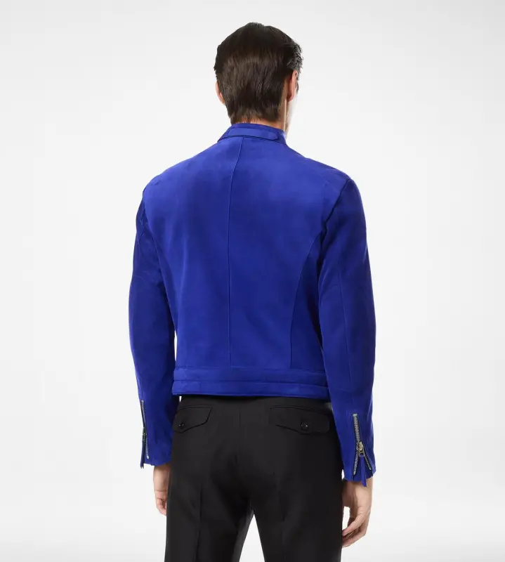 CASHMERE SUEDE BIKER ELECTRIC BLUE online